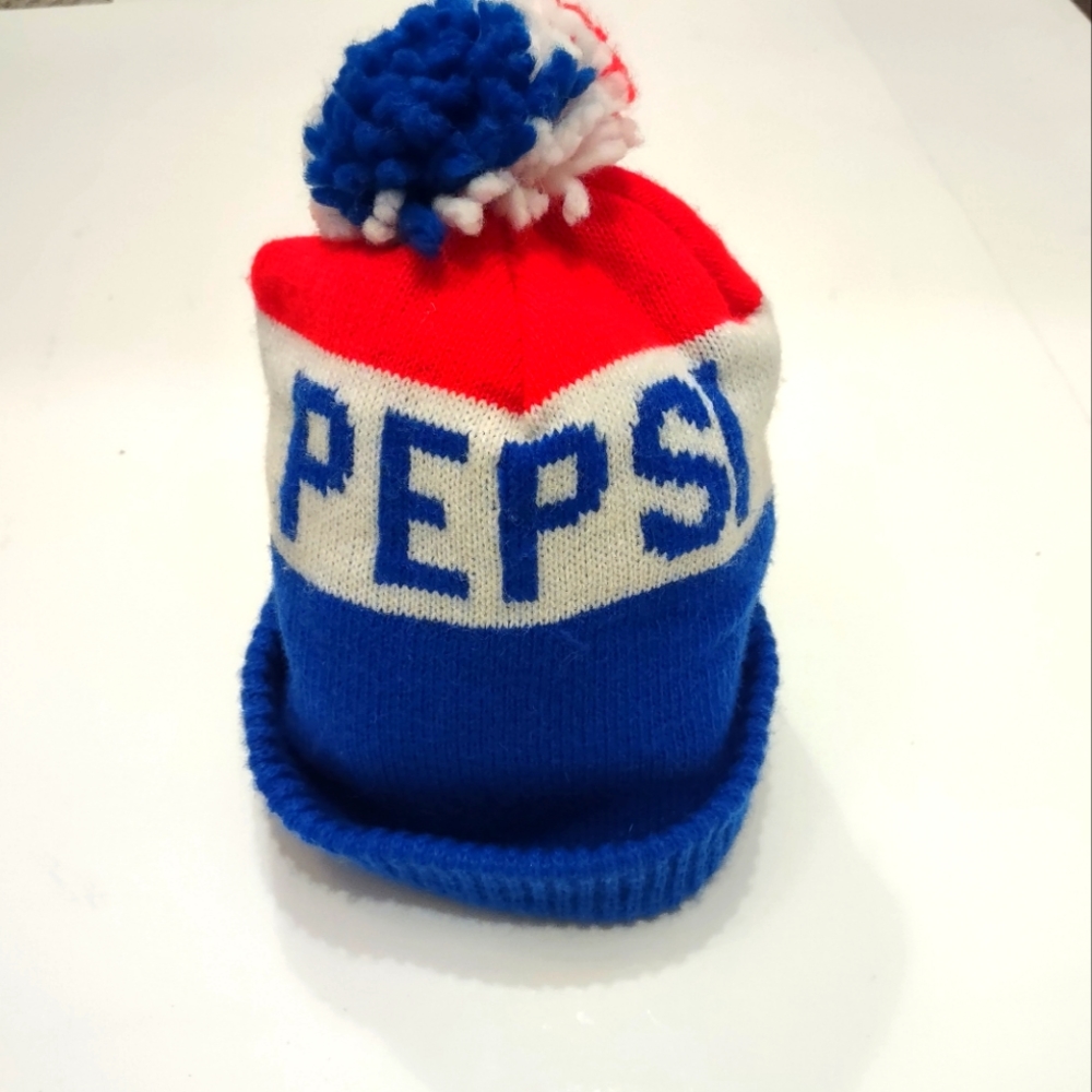 VTG Pepsi USA Beanie 80's 90's with Pom Pom